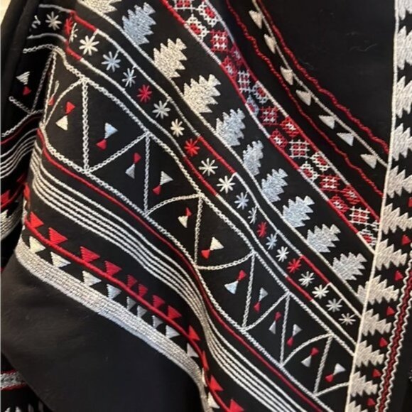 Tasha Polizzi Hooded Embroidered Red Black Open Front Cardigan Sz S Aztec - Picture 6 of 8